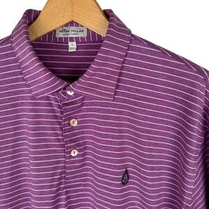 Peter Millar Summer Comfort Mens L Purple Striped Performance Golf Shirt